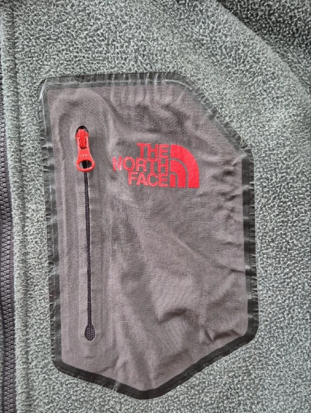 The North Face Men's Gray Hooded Fleece Jacket with Red Accent